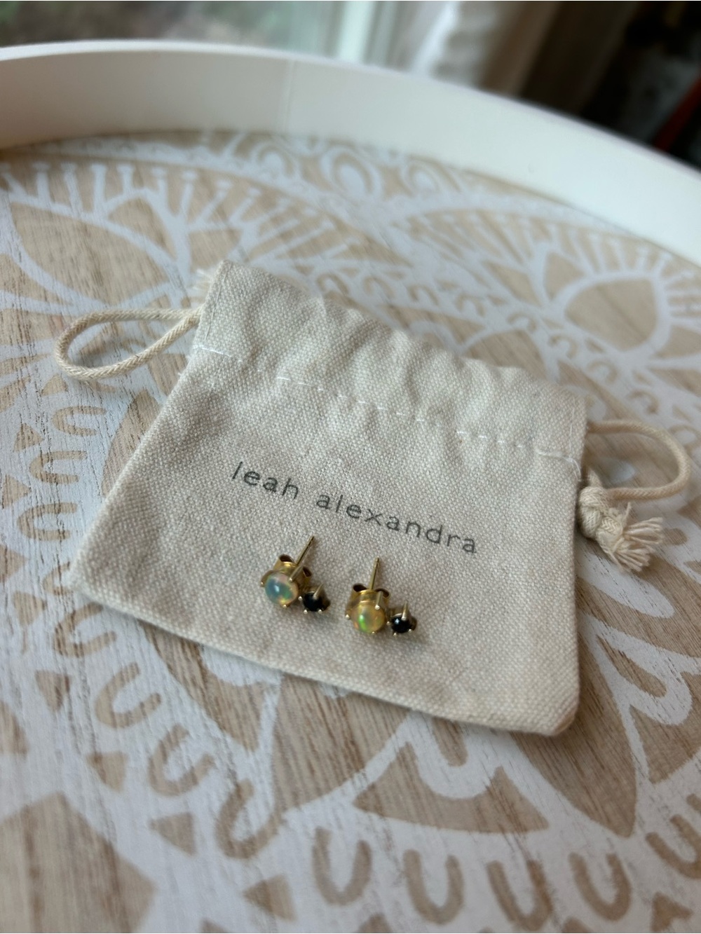 Leah Alexandra Gold Opal and Black onyx stone Accent Stud Earrings - Picture 2 of 3